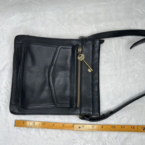 Fossil 1954 Pebbled Black Leather Crossbody Purse Shoulder Bag 75082 With Key 9" - Picture 8 of 9